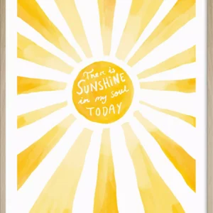 Plakat med illustrasjon av en sol og teksten "There is sunshine in my soul today"